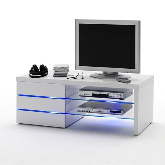 Sonia High Gloss TV Stand In White With LED Lighting_4