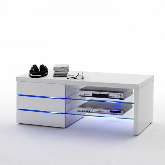 Sonia High Gloss TV Stand In White With LED Lighting_5
