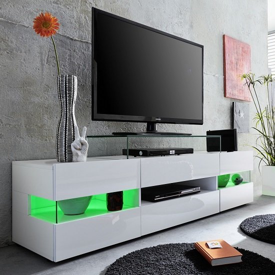 Kirsten TV Stand In White With Gloss Fronts And LED | Furniture in Fashion