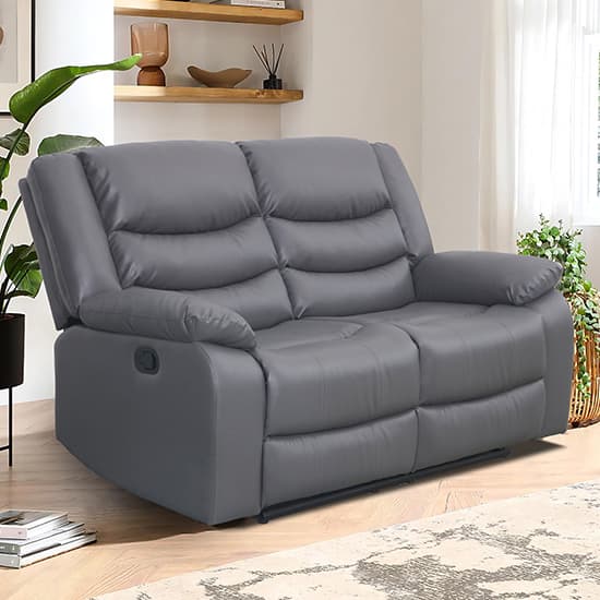 Product photograph of Sorreno Bonded Leather Recliner 2 Seater Sofa In Dark Grey from Furniture in Fashion