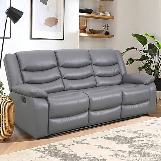 Product photograph of Sorreno Bonded Leather Recliner 3 Seater Sofa In Dark Grey from Furniture in Fashion