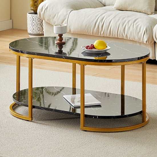 Product photograph of Staten High Gloss Coffee Table In Black Milano Marble Effect from Furniture in Fashion