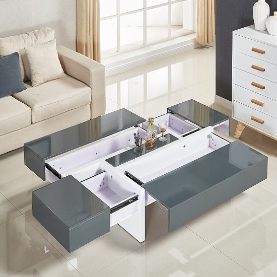 Storm High Gloss Storage Coffee Table In Grey And White