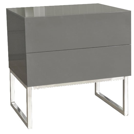 Strada High Gloss Bedside Cabinet With 2 Drawers In Grey_2
