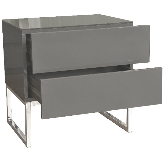 Strada High Gloss Bedside Cabinet With 2 Drawers In Grey_4