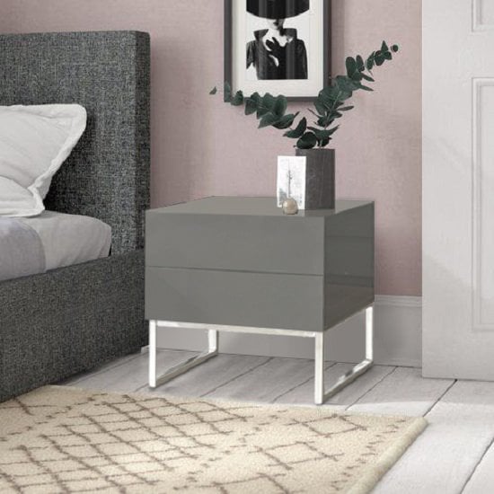 Product photograph of Strada High Gloss Bedside Cabinet With 2 Drawers In Grey from Furniture in Fashion