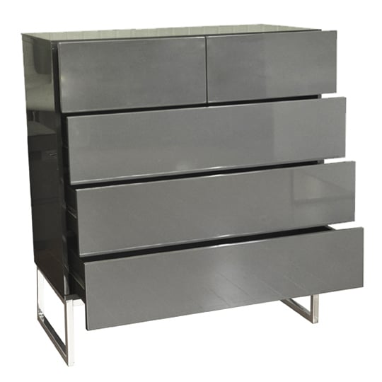 Strada High Gloss Chest Of 5 Drawers in Grey | Furniture in Fashion
