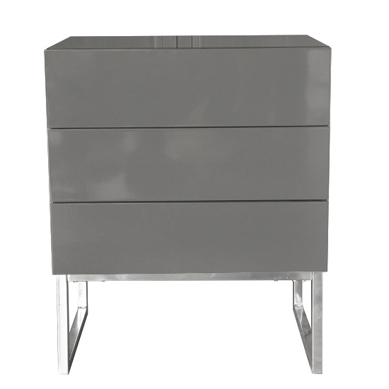 Strada High Gloss Bedside With 3 Drawers In Grey Furniture in Fashion