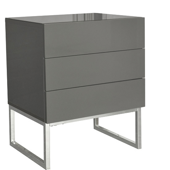Strada High Gloss Bedside With 3 Drawers In Grey Furniture in Fashion