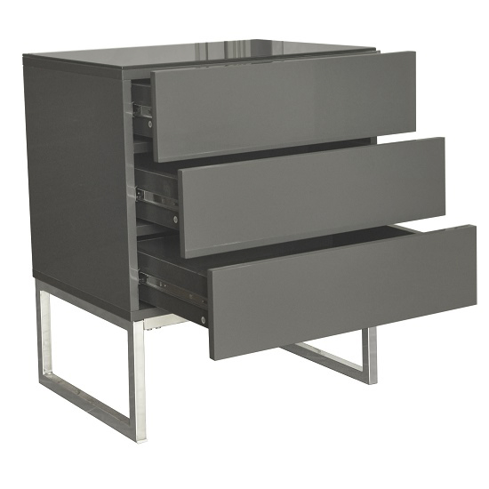 Strada High Gloss Bedside With 3 Drawers In Grey Furniture in