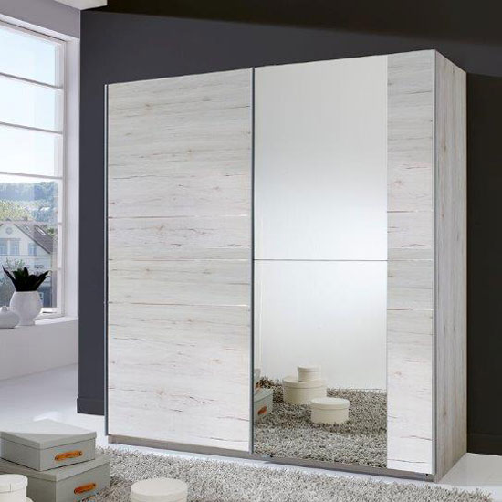 Photo of Stream sliding wardrobe in white oak with mirrored door