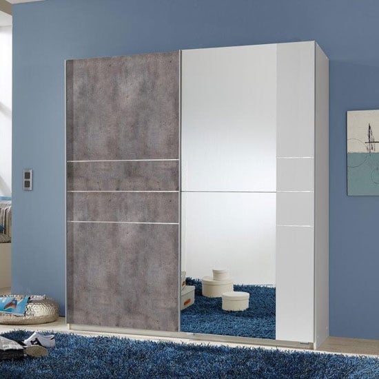 Photo of Stream sliding wardrobe in alpine white with concrete coloured