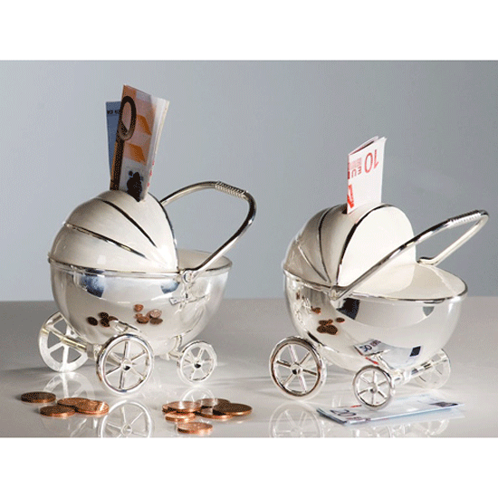 Read more about Stroller money box lockable in chrome with cream and silver