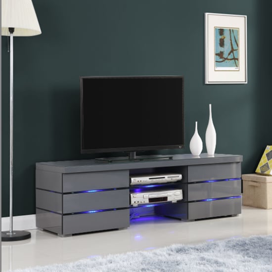 Svenja High Gloss TV Stand In Grey With Blue LED Lighting_8