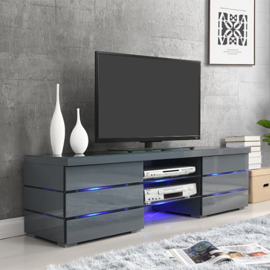 Svenja Media Tv Stand In High Gloss Grey With Led Multi Lights Sale