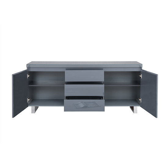 Sydney Large High Gloss Sideboard With 2 Door 3 Drawer In Grey