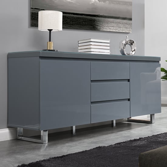 Sydney Large High Gloss Sideboard With 2 Door 3 Drawer In Grey_1