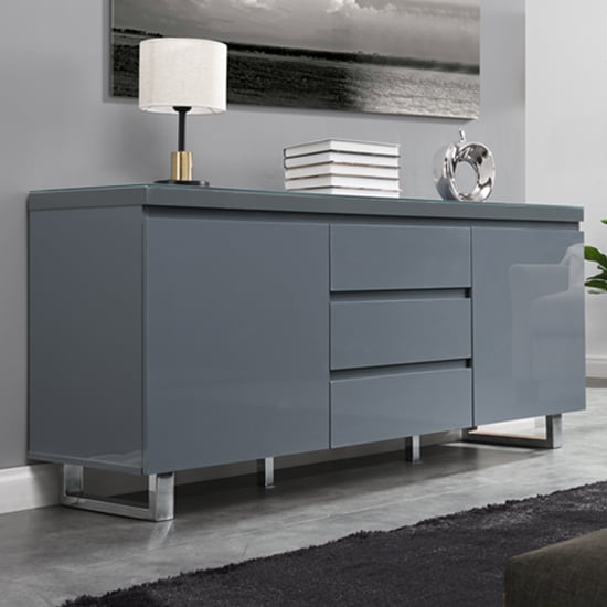 Photo of Sydney large high gloss sideboard with 2 door 3 drawer in grey