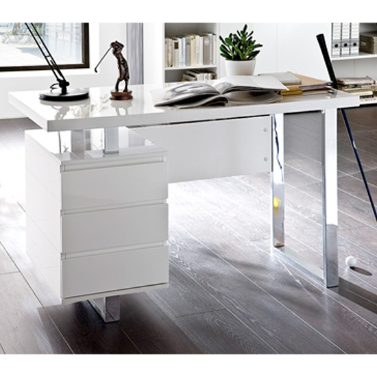 Sydney Computer Desk In White High Gloss With 3 Drawers Furniture in