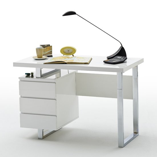 Read more about Sydney computer desk in white high gloss with 3 drawers
