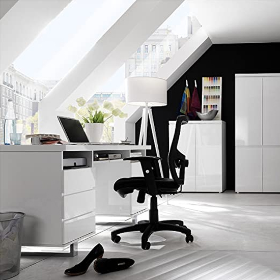 Sydney High Gloss Computer Desk In White With 3 Drawers_3