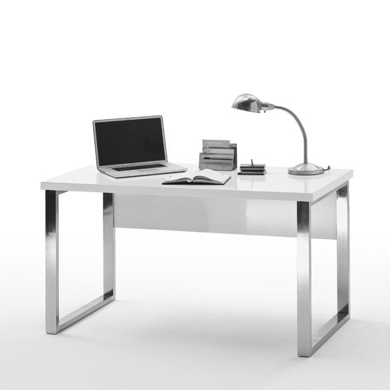 Read more about Sydney office desk in high gloss white and chrome frame