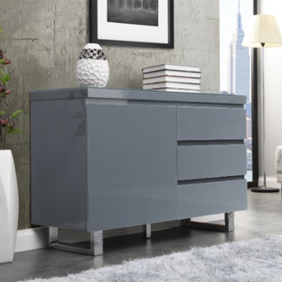 Sydney Small High Gloss Sideboard With 1 Door 3 Drawer In Grey