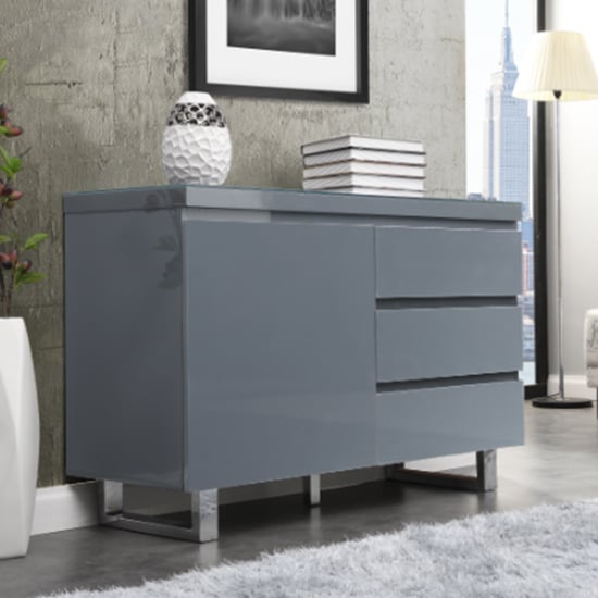 Photo of Sydney small high gloss sideboard with 1 door 3 drawer in grey