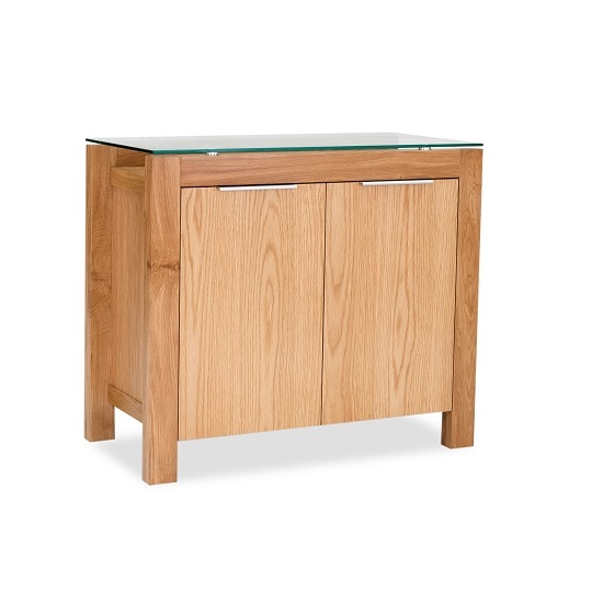 Read more about Tribe sideboard in clear glass top with solid white oak