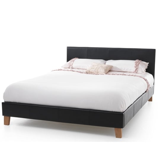 Tivolin Bed In Black Faux Leather With Wooden Legs