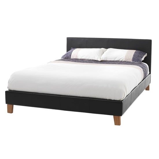 Tivolin Bed In Brown Faux Leather With Wooden Legs