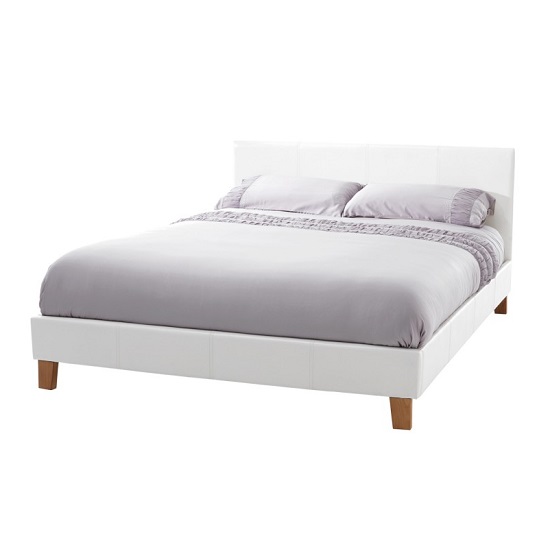 Photo of Tivolin bed in white faux leather with wooden legs