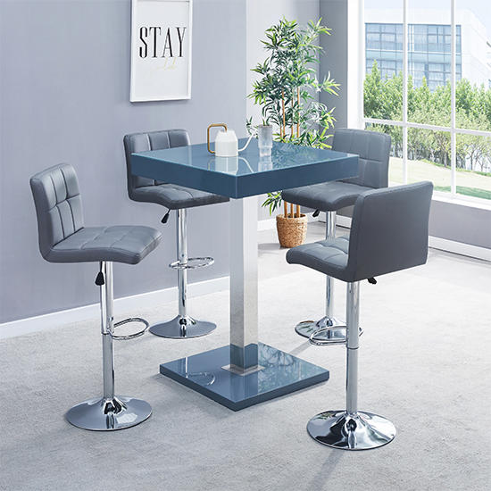 Topaz Square Glass Top High Gloss Bar Table In Grey Furniture in Fashion