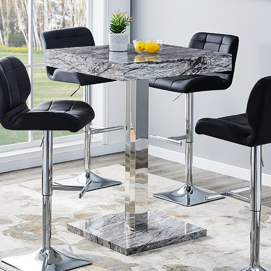 Topaz High Gloss Bar Table Square In Melange Marble Effect
