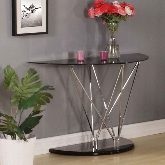 Photo of Toulouse console table in black glass and chrome legs