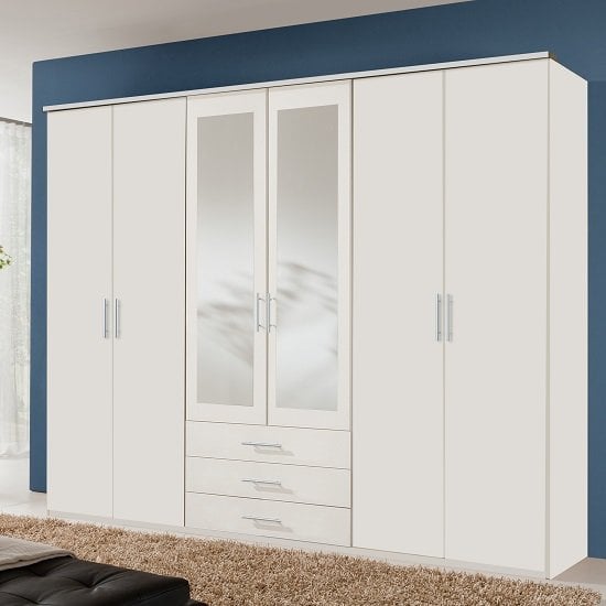 Tracy Mirrored Wardrobe Large In White With 6 Doors