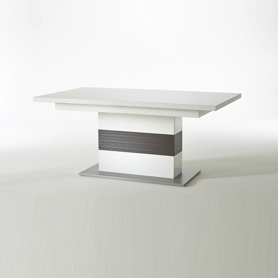 Libya Pedestal Extendable Dining Table In White With Grey Base_1