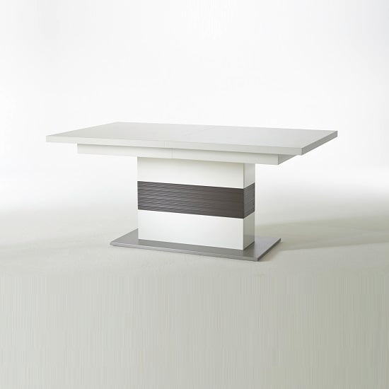 Product photograph of Libya Pedestal Extendable Dining Table In White With Grey Base from Furniture in Fashion