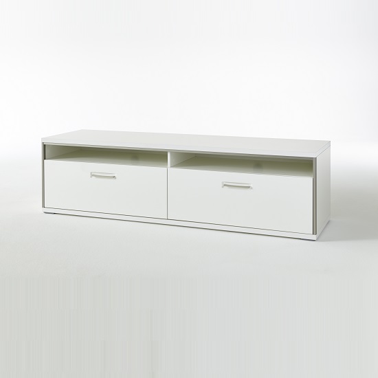 Libya Wide LCD TV Stand In White High Gloss With 2 Drawer_2
