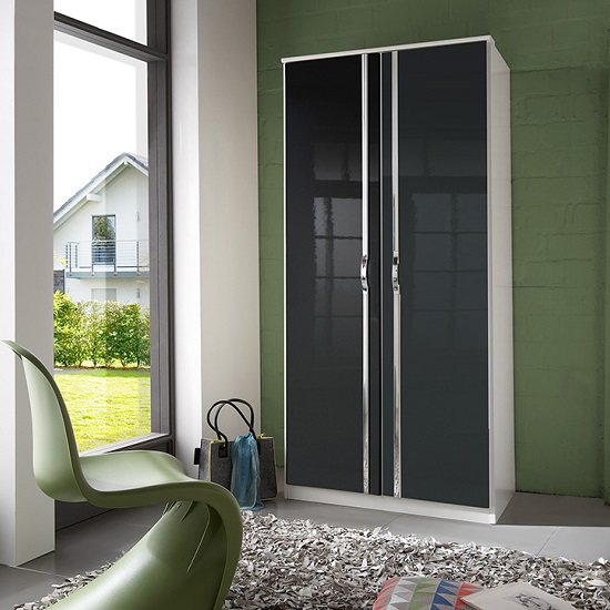 Read more about Luton wardrobe in high gloss black alpine white with 2 doors