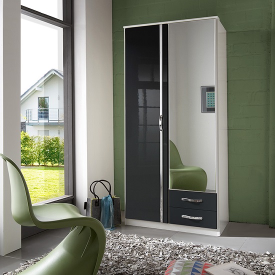 Luton Mirror Wardrobe In Gloss Black Alpine White With 2 Doors thumbnail