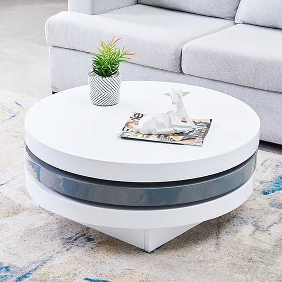 Triplo Gloss Rotating Round Coffee Table In White And Grey_2