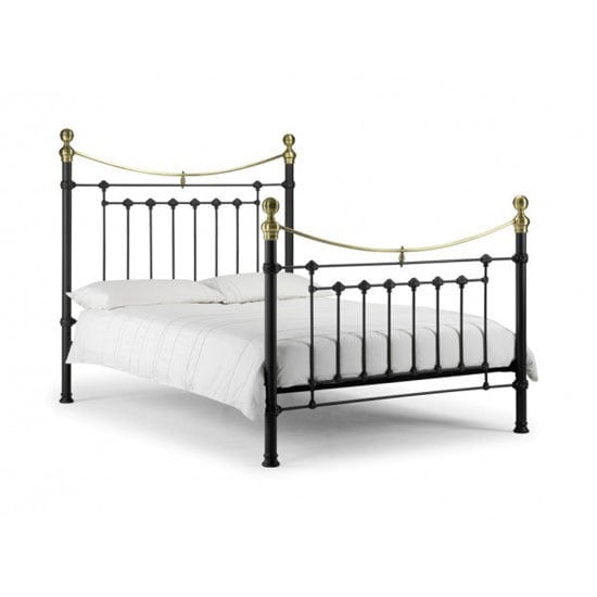 Vangie Metal Double Bed In Satin Black With Real Brass Effect