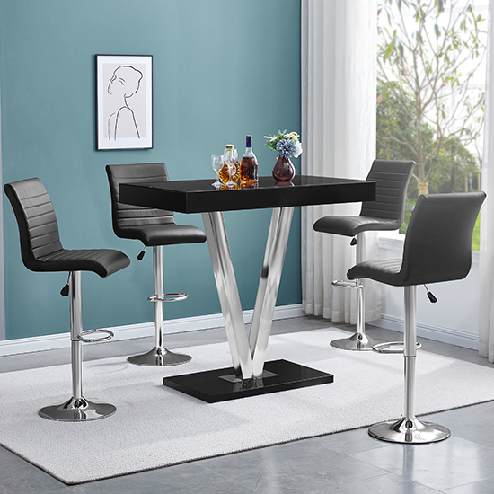 Read more about Vienna black high gloss bar table with 4 ripple black stools