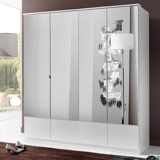 Vista Mirrored Wardrobe Large In White With 4 Doors