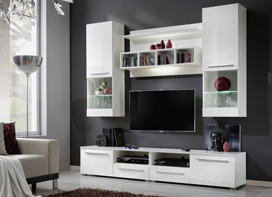 Valeria Living Room Set In White Gloss And Matt With LED Light
