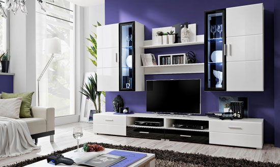 Everton Living Room Furniture Set In White With LED Lights