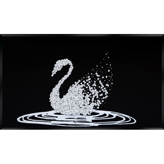 Peyton Glass Wall Art In White Glitter Swan On Black Mirror