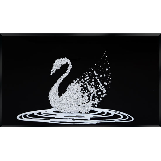 Photo of Peyton glass wall art in white glitter swan on black mirror