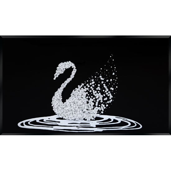 Peyton Glass Wall Art Large In White Glitter Swan On Black